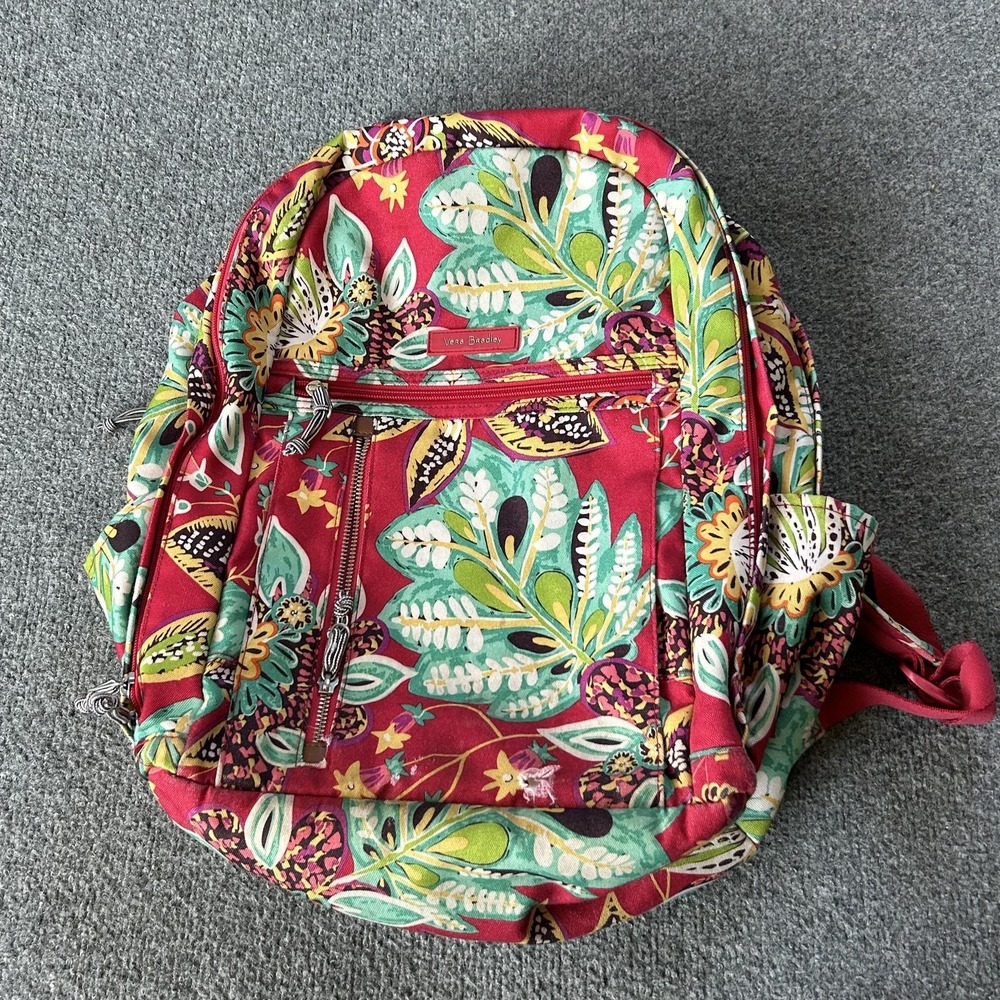 Vera Bradley Backpack Womens Large Multicolor Floral Cotton‎ Zip School Bag